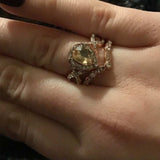18K rose gold plated classic morganite engagement ring set with diamond accents on hand