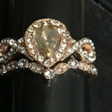 18K rose gold plated classic morganite engagement ring set with pear-shaped center stone and diamond accents