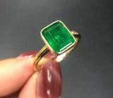 Natural Vintage Emerald Ring 18K Yellow Gold Women's Wedding Bridal Jewelry
