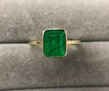 Natural Vintage Emerald Ring 18K Yellow Gold Women's Wedding Bridal Jewelry