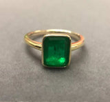 Natural Vintage Emerald Ring 18K Yellow Gold Women's Wedding Bridal Jewelry