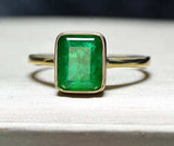 Natural Vintage Emerald Ring 18K Yellow Gold Women's Wedding Bridal Jewelry