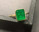 Natural Vintage Emerald Ring 18K Yellow Gold Women's Wedding Bridal Jewelry