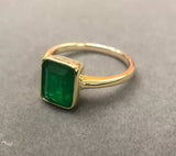 Natural Vintage Emerald Ring 18K Yellow Gold Women's Wedding Bridal Jewelry