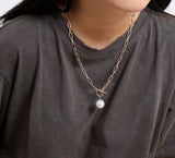Natural Pearl Water Pendant Necklace Choker Long Link Chain Lariat Gold Jewelry