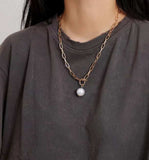 Natural Pearl Water Pendant Necklace Choker Long Link Chain Lariat Gold Jewelry