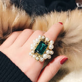 Vintage Baroque Pearl Ring Gold for Women Girls Party Jewelry