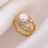 Vintage Baroque Pearl Ring Gold for Women Girls Party Jewelry