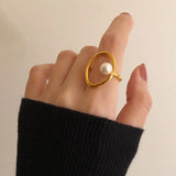Vintage Baroque Pearl Ring Gold for Women Girls Party Jewelry