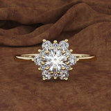 Luxury Sapphire Snowflake Gold Ring Wedding  Jewelry for Women