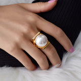 Vintage Baroque Pearl Ring Gold for Women Girls Party Jewelry