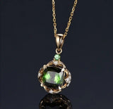 Vintage Bohemian Green Pendant Necklace Rhinestone Inlaid Jewelry