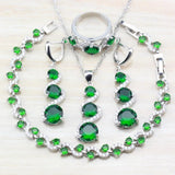 Green Emerald Jewelry set Silver Pendant Necklace Bracelet Earrings