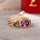 Purple Oval Snake Ring Set for Women Retro Wedding Party Jewelr