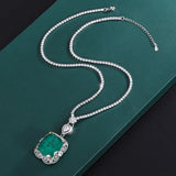 Vintage Emerald Pendant Necklace Chain for Women Party Jewelry