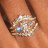 LUXURY White Sapphire Ring Set Gold Wedding for Women Jewelry