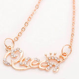 Crown Gemstone Chain Necklace 14K Gold Wedding Women Jewelry