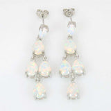 Fire Opal Jewelry Set Sliver Bracelet Earrings Bridal For Women