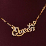 Crown Gemstone Chain Necklace 14K Gold Wedding Women Jewelry