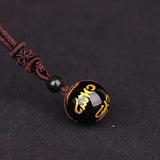 Vintage Black Obsidian Pendant Necklace RhinStone Women Jewelry