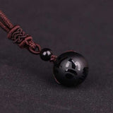 Vintage Black Obsidian Pendant Necklace RhinStone Women Jewelry