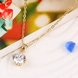 White Zircon Pendant Necklace 14K Gold Women's Wedding Jewelry