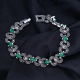 Ethnic Bohemian Green Stones Bracelet Silver Woman Jewelry