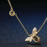 Yellow Citrine Gemstone Bee Pendant Necklace Gold Women Jewelry