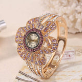 Big Flower Gemstone Watch 14K Yellow GoldWrist Watche Women Jewelry 