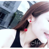 Women's Plush Ball Drop Earrings Fashion Elegant Red Black Pearl Long Earrings Wedding