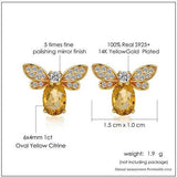 Vintage Citrine Gemstone Stud Earrings Bee 925 Sterling Silver Fine Jewelry