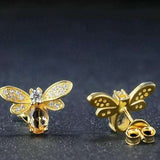 Vintage Citrine Gemstone Stud Earrings Bee 925 Sterling Silver Fine Jewelry