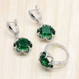 Vintage Green Zirconia Earrings Ring Pendant Necklace Silver 925 Jewelry Set Wedding Jewelry Sets