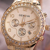 GEMSTONE YELLOW GOLD WATCH WOMEN'S SILVER QUARTZ WRISTWATCH ANOLOG BRACELET