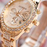 Gemstone Yellow Gold Watch Women's Silver Quartz WristWatch Anolog Bracelet