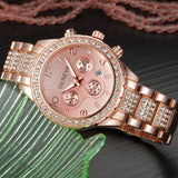 GEMSTONE YELLOW GOLD WATCH WOMEN'S SILVER QUARTZ WRISTWATCH ANOLOG BRACELET