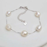 Natural Freshwater Baroque Pearl Bracelet  Genuine 925 Sterling Silver Women's Link Chain Jewelry