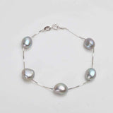 Natural Freshwater Baroque Pearl Bracelet  Genuine 925 Sterling Silver Women's Link Chain Jewelry