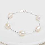 Natural Freshwater Baroque Pearl Bracelet  Genuine 925 Sterling Silver Women's Link Chain Jewelry