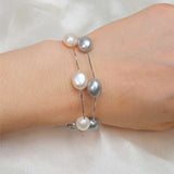 Natural Freshwater Baroque Pearl Bracelet  Genuine 925 Sterling Silver Women's Link Chain Jewelry
