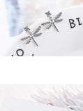 Crystal Dragonfly Stud Earrings 925 Sterling Silver Sweet Insect Jewelry