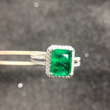 Natural green emerald gemstone ring in 925 sterling silver with princess cut and prong setting for women