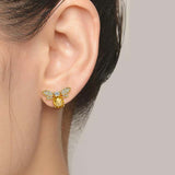 Vintage Citrine Gemstone Stud Earrings Bee 925 Sterling Silver Fine Jewelry
