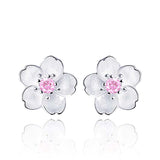 Flower Pink Zircon Stud Earrings 925 Sterling Silver For Women Jewelry
