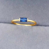 Small Aquamarine Gemstone Ring 925 Silver 14K Yellow Gold Womens Wedding Jewelry