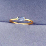 Small Aquamarine Gemstone Ring 925 Silver 14K Yellow Gold Womens Wedding Jewelry