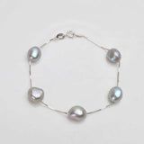 Natural Freshwater Baroque Pearl Bracelet  Genuine 925 Sterling Silver Women's Link Chain Jewelry
