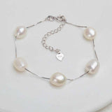 Natural Freshwater Baroque Pearl Bracelet  Genuine 925 Sterling Silver Women's Link Chain Jewelry