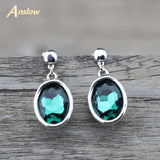 Vintage Silver Gemstone Earrings Jewelry Round Crystal Charms For Women Female