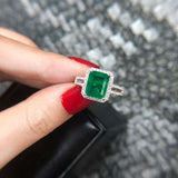 Natural green emerald rectangle gemstone ring in 925 sterling silver for women princess jewelry